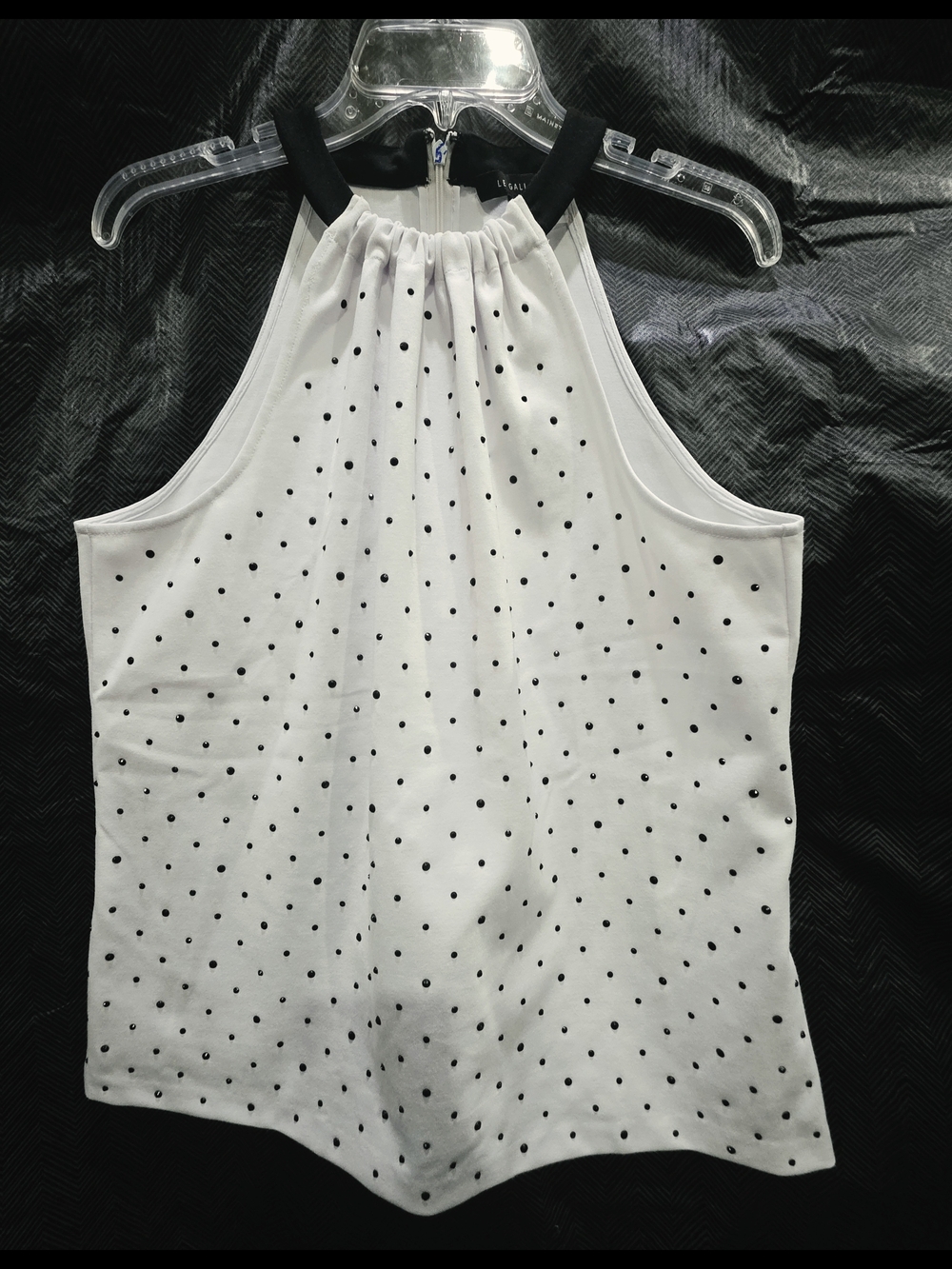 Le Gali Womens White And Black Studded Sleeveless Tank Top Blouse Size Lg